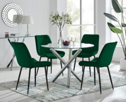 Furniturebox Uk Selina Round Dining Table And 4 Green Pesaro Black Leg Chairs - thumbnail 1
