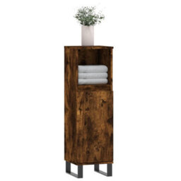 Berkfield Bathroom Cabinet Smoked Oak 30X30X100 Cm Engineered Wood - thumbnail 3