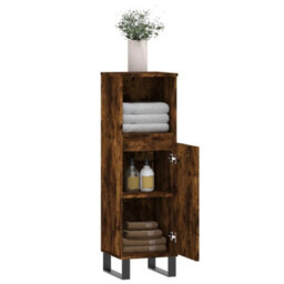 Berkfield Bathroom Cabinet Smoked Oak 30X30X100 Cm Engineered Wood - thumbnail 4