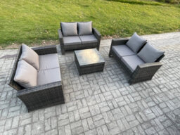 Fimous 6 Seater Rattan Wicker Garden Furniture Patio Conservatory Sofa Set With Square Coffee Table Double Seat Sofa - thumbnail 1