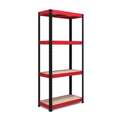 Rb Boss Garage Shelving Unit 4 Shelf Mdf Red & Black Powder Coated Steel (H)1600mm (W)750mm (D)350mm - image 1