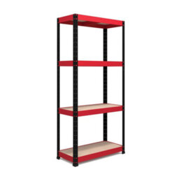 Rb Boss Garage Shelving Unit 4 Shelf Mdf Red & Black Powder Coated Steel (H)1600mm (W)750mm (D)350mm - thumbnail 1