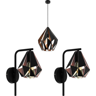 Stylish Black Copper Geometric Ceiling Pendant Light With Matching Wall Fixtures - image 1