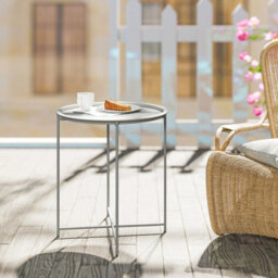 Foxden White Garden Side Table Removable Tray Round Folding Steel Outdoor 53X46Cm - thumbnail 8