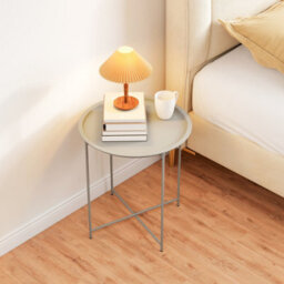 Foxden White Garden Side Table Removable Tray Round Folding Steel Outdoor 53X46Cm - thumbnail 9