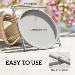 Foxden White Garden Side Table Removable Tray Round Folding Steel Outdoor 53X46Cm - thumbnail 4