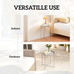 Foxden White Garden Side Table Removable Tray Round Folding Steel Outdoor 53X46Cm - thumbnail 7