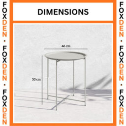 Foxden White Garden Side Table Removable Tray Round Folding Steel Outdoor 53X46Cm - thumbnail 2