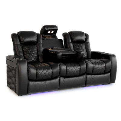 Valencia Tuscany Console Edition Home Theater Seating Row Of 3 Dropdown Center Black Nappa Leather Diamond Stitching - image 1