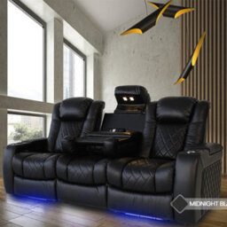 Valencia Tuscany Console Edition Home Theater Seating Row Of 3 Dropdown Center Black Nappa Leather Diamond Stitching - thumbnail 2