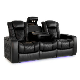 Valencia Tuscany Console Edition Home Theater Seating Row Of 3 Dropdown Center Black Nappa Leather Diamond Stitching - thumbnail 1