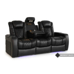 Valencia Tuscany Console Edition Home Theater Seating Row Of 3 Dropdown Center Black Nappa Leather Diamond Stitching - thumbnail 6