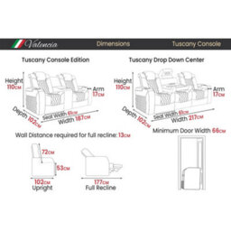 Valencia Tuscany Console Edition Home Theater Seating Row Of 3 Dropdown Center Black Nappa Leather Diamond Stitching - thumbnail 3