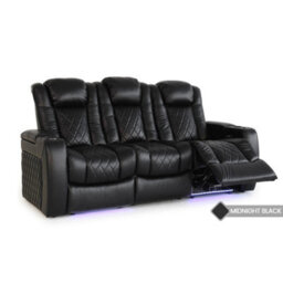 Valencia Tuscany Console Edition Home Theater Seating Row Of 3 Dropdown Center Black Nappa Leather Diamond Stitching - thumbnail 4