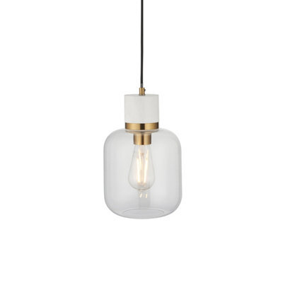Luminosa Lighting Luminosa Travi Slim Pendant Ceiling Light White Volakas Marble, Vintage Brass & Clear Glass E27 - image 1