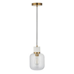 Luminosa Lighting Luminosa Travi Slim Pendant Ceiling Light White Volakas Marble, Vintage Brass & Clear Glass E27 - thumbnail 7