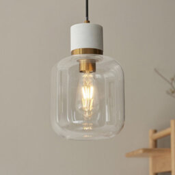 Luminosa Lighting Luminosa Travi Slim Pendant Ceiling Light White Volakas Marble, Vintage Brass & Clear Glass E27 - thumbnail 4