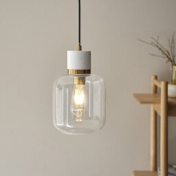 Luminosa Lighting Luminosa Travi Slim Pendant Ceiling Light White Volakas Marble, Vintage Brass & Clear Glass E27 - thumbnail 3