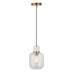 Luminosa Lighting Luminosa Travi Slim Pendant Ceiling Light White Volakas Marble, Vintage Brass & Clear Glass E27 - thumbnail 6