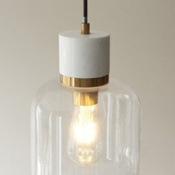 Luminosa Lighting Luminosa Travi Slim Pendant Ceiling Light White Volakas Marble, Vintage Brass & Clear Glass E27 - thumbnail 5