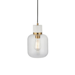 Luminosa Lighting Luminosa Travi Slim Pendant Ceiling Light White Volakas Marble, Vintage Brass & Clear Glass E27