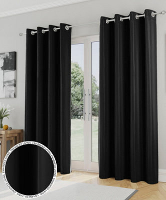 Enhanced Living Nightfall Plain Supersoft Black Thermal Blockout Eyelet Curtains (Pair) - 90 X 90 Inch (229 X 229Cm) - image 1