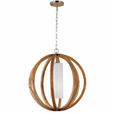Stylish 1 Bulb Ceiling Pendant Light With Wood And Steel Finish - image 1