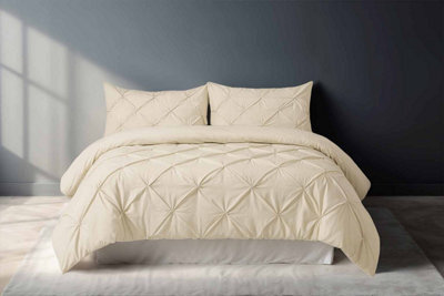 Pintuck Pinch Pleated Polycotton Duvet Cover And Pillowcase/s Set Bed Linen Cream - image 1
