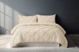 Pintuck Pinch Pleated Polycotton Duvet Cover And Pillowcase/s Set Bed Linen Cream - thumbnail 1