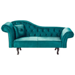 Beliani Left-Hand Chaise Longue Lattes Ii Velvet Emerald Green With Cushion - thumbnail 1