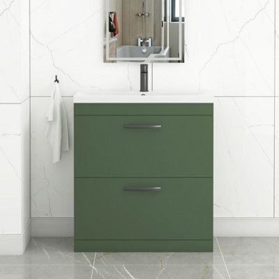 Royal Bathrooms Turin 800mm Floor Standing Vanity Unit Matt Green 2 Drawer Mid-Edge Basin With Matt Black Handles - image 1