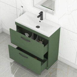 Royal Bathrooms Turin 800mm Floor Standing Vanity Unit Matt Green 2 Drawer Mid-Edge Basin With Matt Black Handles - thumbnail 5