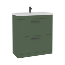 Royal Bathrooms Turin 800mm Floor Standing Vanity Unit Matt Green 2 Drawer Mid-Edge Basin With Matt Black Handles - thumbnail 6