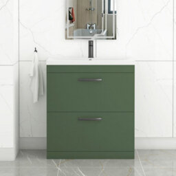 Royal Bathrooms Turin 800mm Floor Standing Vanity Unit Matt Green 2 Drawer Mid-Edge Basin With Matt Black Handles - thumbnail 1