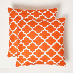 Homescapes Luxury Outdoor Cushions 2 Set, Waterproof Filled Cushion, Soft-Touch, Orange Geometric, For Garden And Indoors 45X 45Cm