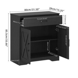 2 Doors 1 Drawer / Black Storage Console Cabinet With Wooden Top Farmhouse Sideboard - thumbnail 2