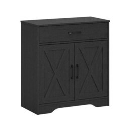 2 Doors 1 Drawer / Black Storage Console Cabinet With Wooden Top Farmhouse Sideboard - thumbnail 5