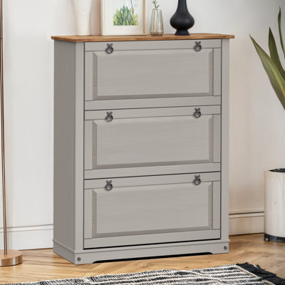 Mercers Furniture Corona Grey Wax 3 Shelf Shoe Rack Chest Hallway Storage Solid Wood Mexican Pine Wooden - image 1