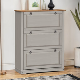 Mercers Furniture Corona Grey Wax 3 Shelf Shoe Rack Chest Hallway Storage Solid Wood Mexican Pine Wooden