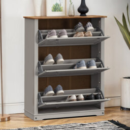 Mercers Furniture Corona Grey Wax 3 Shelf Shoe Rack Chest Hallway Storage Solid Wood Mexican Pine Wooden - thumbnail 2