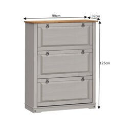 Mercers Furniture Corona Grey Wax 3 Shelf Shoe Rack Chest Hallway Storage Solid Wood Mexican Pine Wooden - thumbnail 5