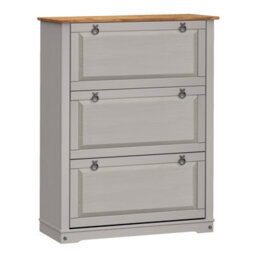 Mercers Furniture Corona Grey Wax 3 Shelf Shoe Rack Chest Hallway Storage Solid Wood Mexican Pine Wooden - thumbnail 3