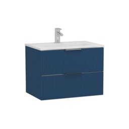 Royal Bathrooms Evora 700mm Midnight Blue Fluted Wall Hung Bathroom Vanity Unit 2 Drawer Cabinet Storage With Stone Basin Sink - 1 Tap Hole - thumbnail 5