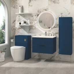 Royal Bathrooms Evora 700mm Midnight Blue Fluted Wall Hung Bathroom Vanity Unit 2 Drawer Cabinet Storage With Stone Basin Sink - 1 Tap Hole - thumbnail 2