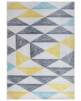 Beliani Grey And Yellow Geometric Triangle Area Rug 160 X 230 Cm Low Pile - image 1