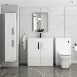 Royal Bathrooms Turin Gloss White 800mm Floor Standing Vanity Unit 2 Door With Minimalist Basin Sink & Matt Black Handles - thumbnail 2