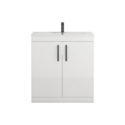 Royal Bathrooms Turin Gloss White 800mm Floor Standing Vanity Unit 2 Door With Minimalist Basin Sink & Matt Black Handles - thumbnail 6
