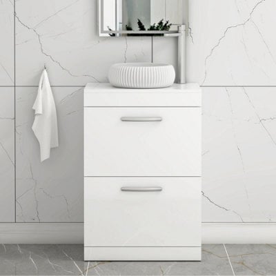 Royal Bathrooms Turin 500mm Freestanding Bathroom Vanity Unit With Sink 2 Drawer Gloss White & Milan Countertop Basin - image 1