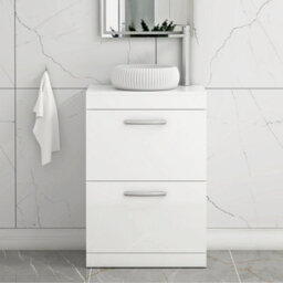 Royal Bathrooms Turin 500mm Freestanding Bathroom Vanity Unit With Sink 2 Drawer Gloss White & Milan Countertop Basin - thumbnail 1