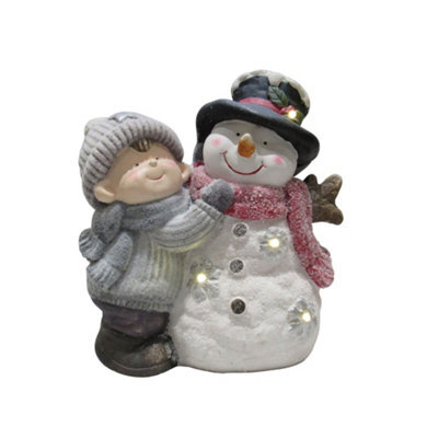 SecureFix Direct Light Up Snowman And Boy Christmas Ornament (Festive Xmas Led Lighted Figurine) - image 1